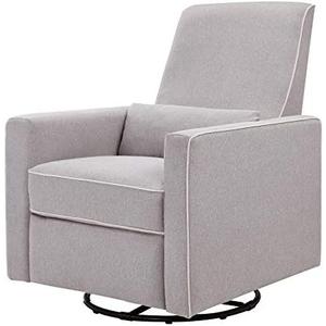 DaVinci Piper 360° Swivel Rocker Recliner Chair - Rocking Chair for Nursery & Living Room, GREENGUARD Gold, FSC & Certi-PUR US Certified, Comfy Nursery Glider Recliner - Heathered Blue/ w/Cream Piping