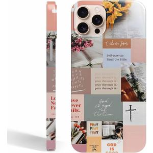 Bible Verse Case for iPhone 16 Pro Max - Christian Jesus Quotes Collage Pattern, Tough PC Full Cover Case