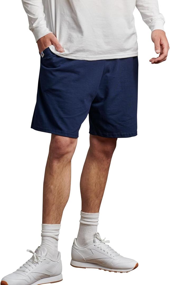 Russell Athletic Men's Relaxed Fit 9" Cotton Shorts with Pockets, Adjustable Elastic Waist, Sizes S-4X (Navy)