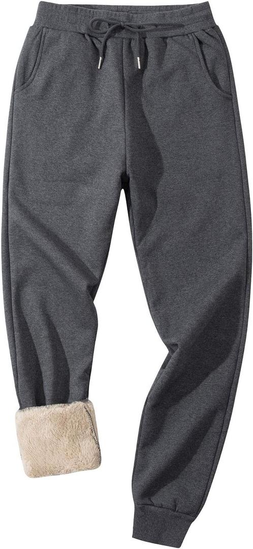 Gihuo Men's Winter Fleece Pants Sherpa Lined Sweatpants Active Running Jogger Pants (Large, #1 Dark Grey (Ribbed Cuff))