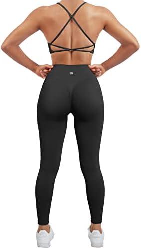 SUUKSESS Women Seamless Workout Sets Strappy Sports Bra High Waist Booty Leggings Outfits, Small
