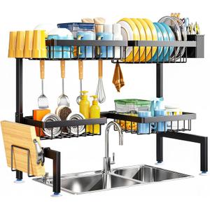 ARSTPEOE 2 Tiers 4 Baskets (one More Than Others) Over The Sink Dish Drying Rack,fits All Sinks (from 24.8" to 35.4"),2Tier Adjustable Sink Rack,Dishes Rack Kitchen Storage Organizer Space Saving