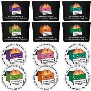 Kacctyen 6 Sets Coworker Thank You Gift Dumpster Fire Cosmetic Bag Bulk Mini Makeup Pocket Mirror Funny Office Gift for Womens History Month Employee Staff Nurse Teacher Volunteer Team Holiday Party