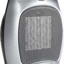 Amazon Basics Ceramic Space Heater, Portable Indoor Heating Solution, With Overheat and Tip-Over Protection, Thermostat, Non-Oscillating, 1500W, 7.52"D x 6.34"W x 9.45"H, Silver