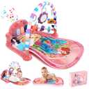 Looxii 2 in 1 Baby Play Gym with Tummy Time Water Play Mat, Kick and Play Piano Gym with Sound and Lights for Newborn, Floor Activity Gym with Hanging Toys 0 3 6 12 Months Girl & Boy (33.5*25.6", Pink)