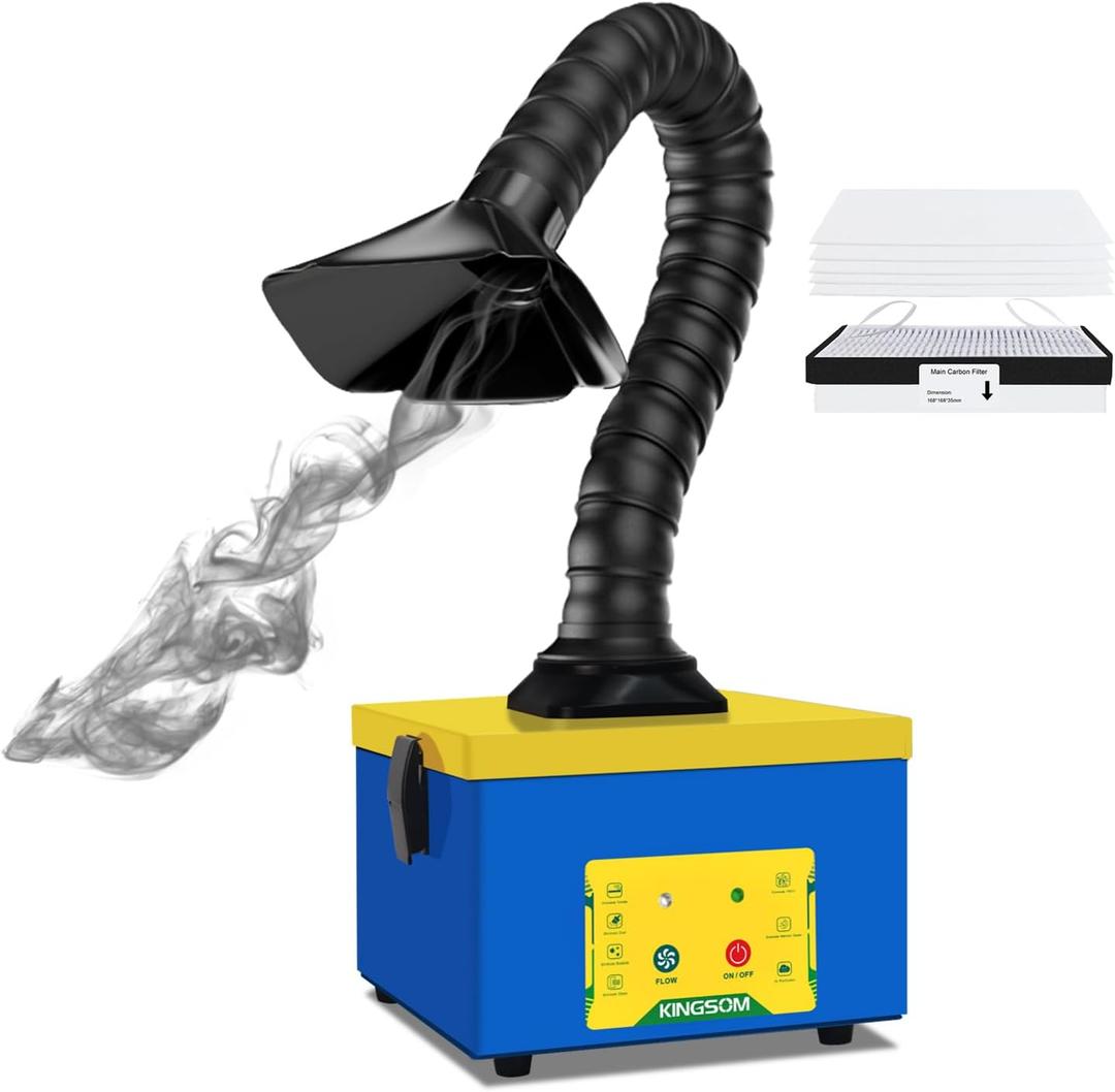KINGSOM Solder Fume Extractor with 2 in 1 Filter, 180m/h Smoke Absorber Remover, 3 Speeds Adjustment, Compact Desktop Soldering Fume Extractor Soldering for Welding DIY, 3D Print, Nail Salon Blue