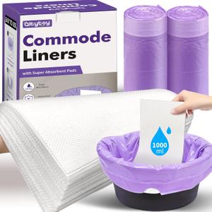 Commode Liners with Absorbent Pads,60 Commode Bags+60 Powerful Absorbent Pads,Scented Portable Toilet Bags Potty Chair Liners Fits All Bedside Potty Chair,Bedpan,Leak-Proof &Odor-Free,No Mess