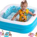 Inflatable Baby Pool for Toddlers 1-3 - Soft Floor, Handles & Drain - Small Kiddie Pool, Blow Up Bathtub & Ball Pit, Summer Outside Kid Water Toy Outdoor First Birthday Gift for Boys 1 2 3 Year Old (34" Square Summer Blue)