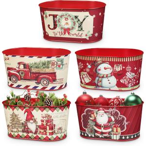 Putuo Decor Christmas Metal Bucket, 5-Piece Set - Galvanized Tin Party Buckets for Centerpiece Decoration, 9 in
