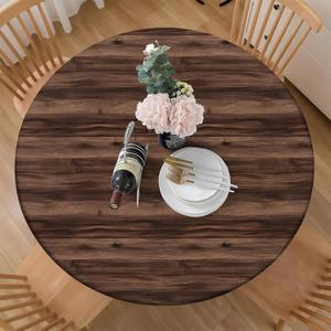 Natural Wood Texture Polyester Round Tablecloth Fitted,Dark Brown Wood Grain Tablecloth Tablecloths, Washable for Kitchen Dining Outdoor Party Picnic Wedding Banquet 46"-56"
