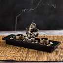 MyGift Mini Zen Garden with Ganesh Statue, Incense Stick Burner, Tealight Candle Holders, Decorative Rocks and Display Tray