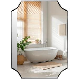 ANDY STAR Matte Black Bathroom Mirror, 22x30'' Scalloped Mirror for Bathroom, Unique Rectangle Bathroom Mirror in Premium Stainless Steel Frame, Deep 1", Ideal for Limited Space