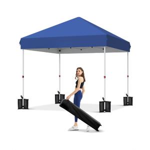 GarveeLife 10x10 Pop Up Canopy with One Button Push Setup - Heavy Duty Outdoor Canopy Tent with Portable Roller Bag - 3 Adjustable Height, 4 Weight Bags, 8 Stakes & 4 Guy Ropes Included, Blue