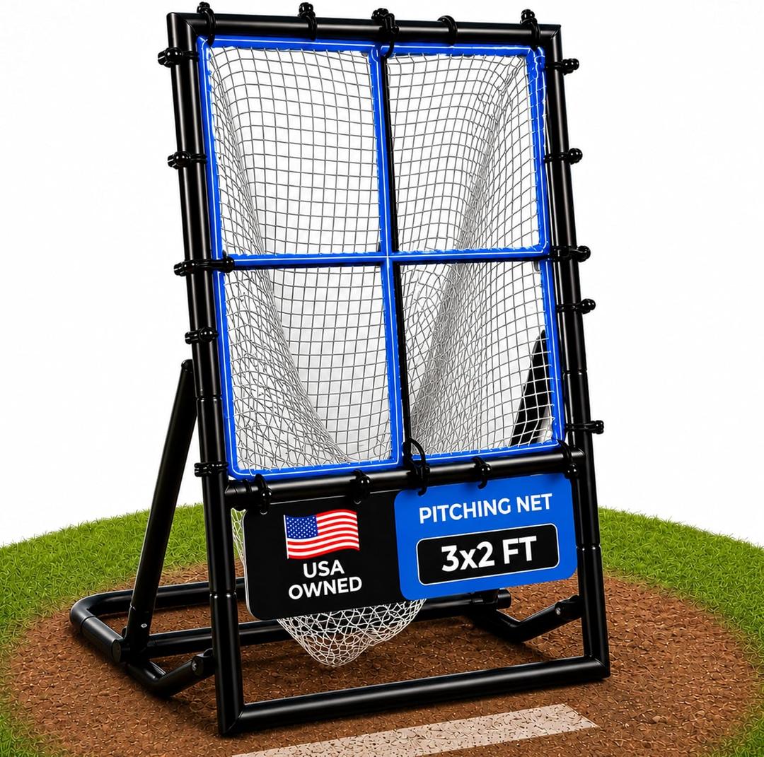 Baseball & Softball Rebounder Net – Adjustable Pitching Trainer for Accuracy, Throwing, and Fielding – Durable Training Equipment for Youth & Adults, 3x2
