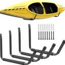 WALMANN Lightweight Kayak Storage Rack, Wall Mount Kayak Hooks for Garage Utility Storage Hangers for Canoe, Surfboard, Skiis, Snowboard, Paddle Board, Ladders (Large, Black-Pack of 4)