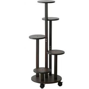 Plant Stand, 5 Tier Bamboo Tall Plant Shelf, Indoor Flower Stand with Wheels, Tiered Flower Plant Holder, for Garden Balcony Living Room Outdoor, (Brown)