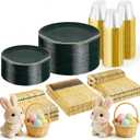 WDF 300Pcs Green Plates Disposable - Heavy Duty Green Plates - 50Guest Green Plastic Dinnerware Include 50 Dinner Plate, 50 Dessert Plate, 150 Cutlery & 50 9oz Cups for Parties/Wedding/Party/Easter