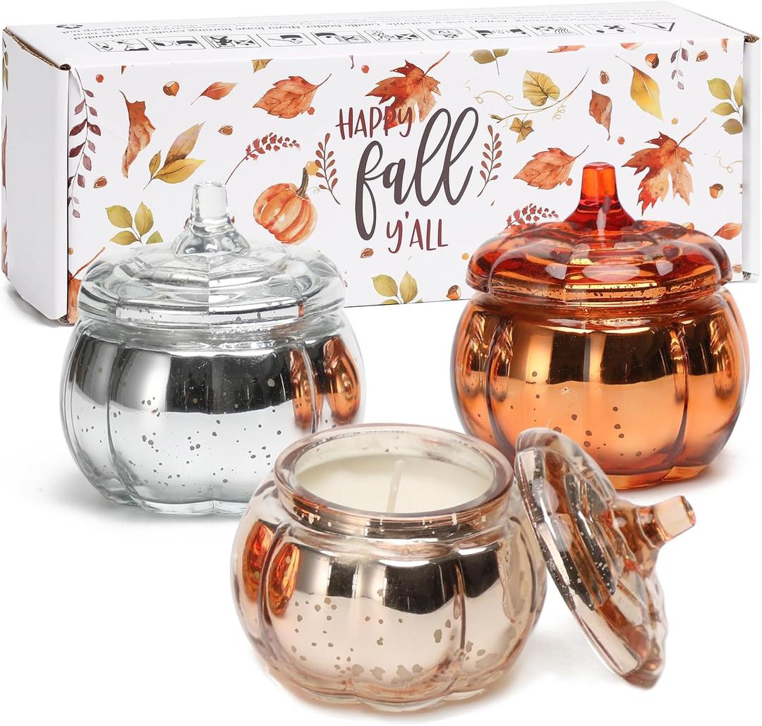 Pumpkin Shaped Candle, Pumpkin Spice Scented Candle Gift Set for Fall Thanksgiving Halloween 3x4.5oz