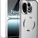 QUIETIP Magnetic Case for OnePlus 15 with Screen Protector,[Compatible with MagSafe] Metal Frame + Translucent Matte Drop Protection Cover,Silver
