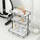 Bathroom Organizer Countertop Perfume Organizer Makeup Organizer Cosmetics Storage Display Rack Vanity Tray Dresser Stainless Steel Gold Shelf White Marble Ceramic Tray (3 Tier Xl-black)