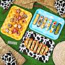 Zubebe 3 Pcs 13 x 10 Inch Sky White Clouds Birthday Party Supplies, Toy Inspire Game Trays Rectangle Serving Platter Cow Print Checkered Food Platter