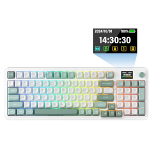 Redragon K719 Wireless Gasket Gaming Keyboard w/Hype Screen & Knob, 95 Keys Mechanical Keyboard, Easy-Control 1.14’’ TFT Info Display, 5-Layer Noise Dampening, Custom Linear Switch, Jade Cloud Color