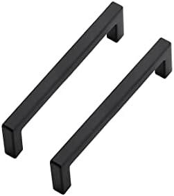 Ravinte 15 Pack Slim Square Bar Drawer Handles and Pulls - Black Kitchen Cabinet Hardware - Matte Black 4 Inch Center to Center Pulls