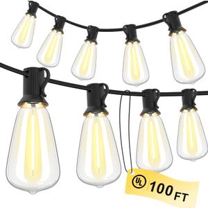Outdoor String Lights 100 FT 52 Shatterproof LED Bulbs, UL Certified Patio Lights Outdoor Light Strings Waterproof for Patio Yard Outside Party Wedding, Connectable Dimmable 50 Sockets 2700K (100 FT 50 Sockets)