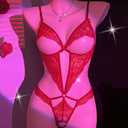 2 x Avidlove Women Sexy Lingerie Lace Bodysuit Teddy Lingerie V Neck One Piece Babydoll Valentines Lingerie Red XL, (Mix Colors) (XL)