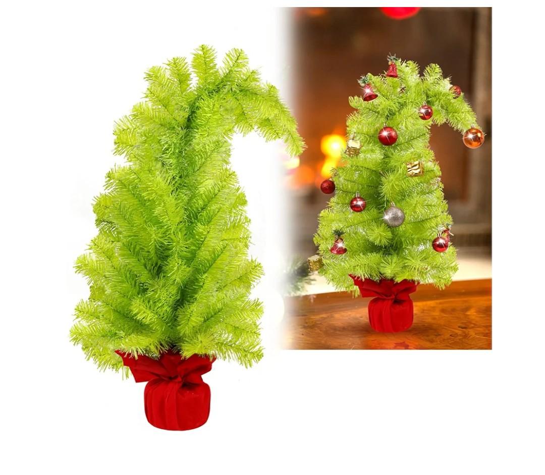 2.95FT Whimsical Christmas Tree, Small Artificial Lime Green Tree for Home Decor, Indoor Bendable Faux Tree Xmas Holiday (Lime Green)