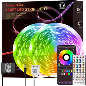 HEDYNSHINE 150ft LED Strip Lights,RGB Color Changing by 40key Remote and Phone, LED Strip Lights Music Sync,Smart LED Strip Lights for Bedroom 150feet