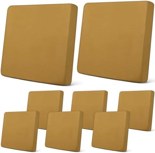 Newwiee 8Pcs Patio Cushion Covers Stretch Outdoor Cushion Cover Replacement for Patio Furniture Sofa Couch Slipcovers, Soft Flexibility Washable Furniture Protector(Waterproof Pure,Tan)