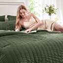 CozyLux Oversized Queen Comforter Set Olive Green Seersucker 7 Pieces 98x98 Bed in a Bag Comforter Set with Sheets, Luxury Soft Bedding Set with Down Alternative Comforter, Sheets, Pillowcases & Shams