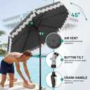 AreShark 9FT Patio Umbrella with Fringe, Wind-Resistant Fiberglass 8 Ribs Tassel Outdoor Umbrella with Crank and Push Button Tilt, Double Tier Vent Sun Shade for Pool, Deck, Backyard, Gray