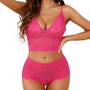 Lilosy Sexy Sheer Floral Lace Pajamas Lingerie Set High Waist Sleepwear Bra and Panty 2 Piece Nightwear, XL