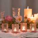 24 Pack Clear Glass Votive Candle Holders, Vintage Candle Holder for Floating Candle, Tealight Candle Holder for Table Centerpieces Home Bridal Shower Birthday Christmas Table Decoration (Pink)