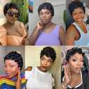 Pixie Cut Wig For Black Women Short Layered Curly Wavy Pixie Cut Human Hair Wigs Brazilian Virgin Human Hair Glueless Women Wigs With Bangs Natural Black Color for Daily Use (1B Curly)