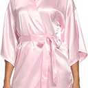 Women's Satin Robes Floral Bridesmaid Robes Short Silk Kimonos Sleepwear, Size 12