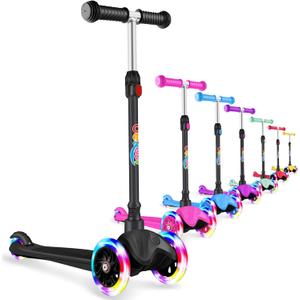 BELEEV A1 Scooter for Kids Ages 2-6, 3 Wheel Kick Scooter for Toddlers Girls Boys, Light up Wheels, Adjustable Height, Lean to Steer, Non-Slip Deck, Lightweight Push Scooter for Children (Black)