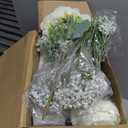 Zeyune 12 Sets Mason Jar Centerpiece Table Decorations, Artificial Peony Baby's Breath Flower Bouquets, Faux Flowers with Vase, Rustic Decor Gifts for Home, Wedding, Holiday (White)