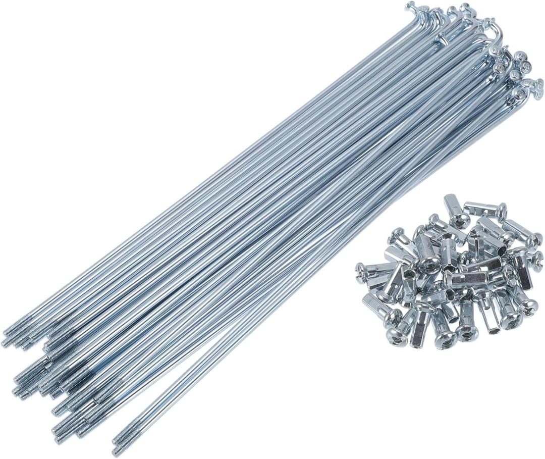 1 Set Bicycle Spokes 12G 183mm Length Bike Wheel Spokes Universal Carbon Steel Galvanized Silver Tone Nipple