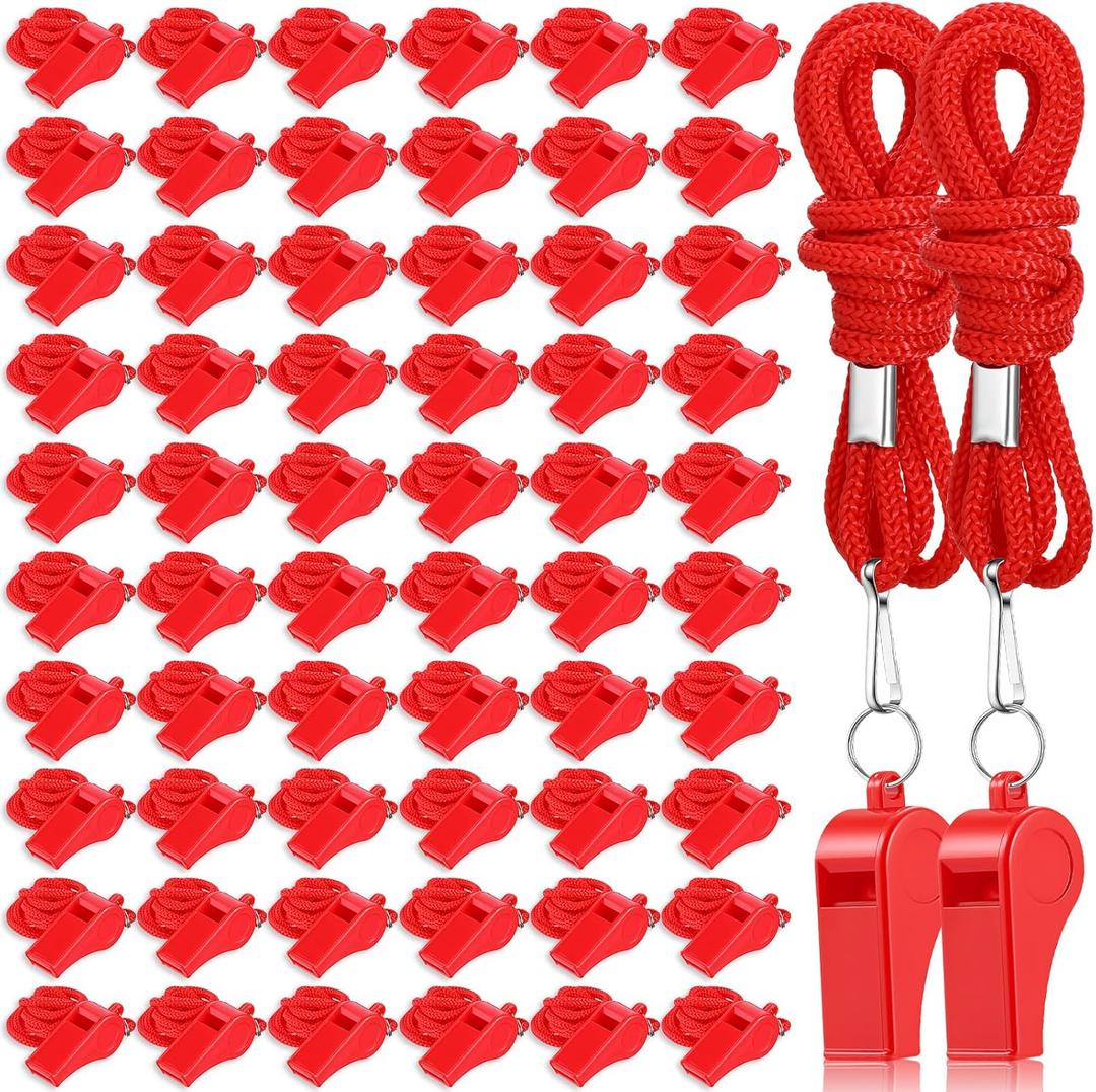 MAQUITA 60 Pcs Whistles Bulk with Lanyard Sports Loud Crisp Sound Whistles for Coach Referees Training Emergency