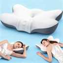 2 x Cervical Neck Pillow with 2 Heights (5.31/3.54 in), Queen Size Bed Pillow with Cooling Pillowcase, Contoured Memory Foam Pillow for Side, Back & Stomach Sleepers, Ergonomic Pillow for Neck Pain Relief