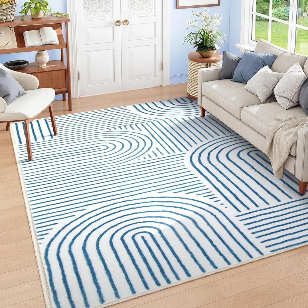 Lahome Abstract 8x10 Area Rugs, Soft Washable Blue Rugs 8x10 Living Room Rugs for Bedroom Dining Room, Ultra-Thin Accent Carpet for Office Dining Room(8x10ft,Blue/White) (8ft x 10ft)