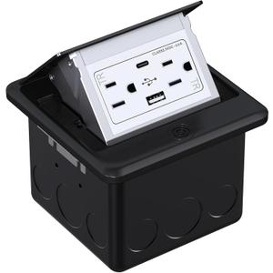 WEBANG Pop Up Floor Outlet Box with 15 Amp Tamper-Resistant Type A & Type C USB 5V/5.0A Recepatacle Outlet, Corrosive Resistant Hardware, ETL Listed, Black