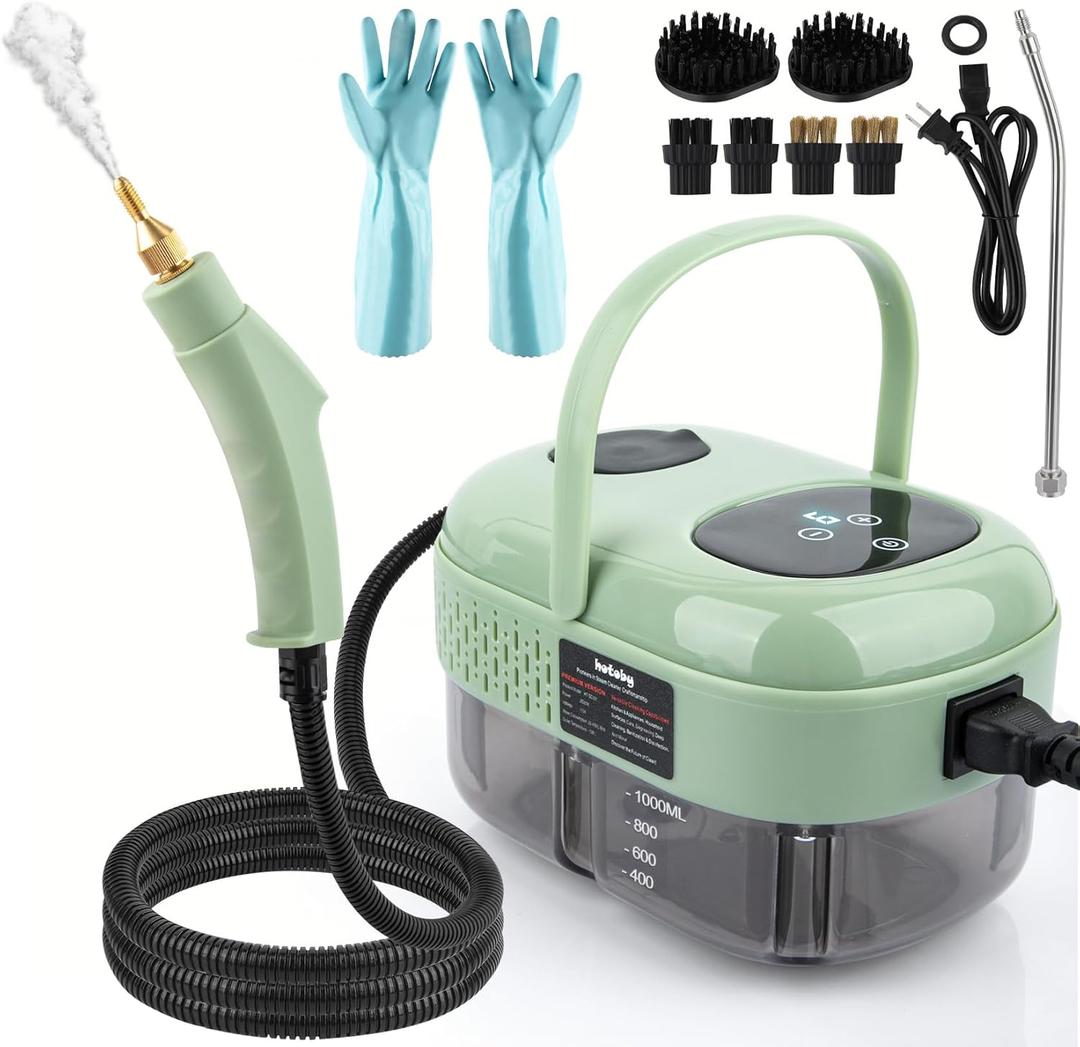 Steam Cleaner, 2500W High Pressure Handheld Steamer, 6-gears adjustable, Portable Steam Cleaning Machine with 6 Brushes, Cleaning for Home Use, Kitchen, Bathroom,Hard Surface,Car Detailing (Green)