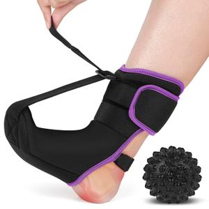 Plantar Fasciitis Night Splint Sock with Massage Ball for Tension Relief, Alleviate Pain from Plantar Fasciitis, Arch Pain, Heel Spur, Foot-drop and Achilles Tendonitis, Soft and Comfortable Foot Brace for Men and Women, Medium-Purple (Black, M)