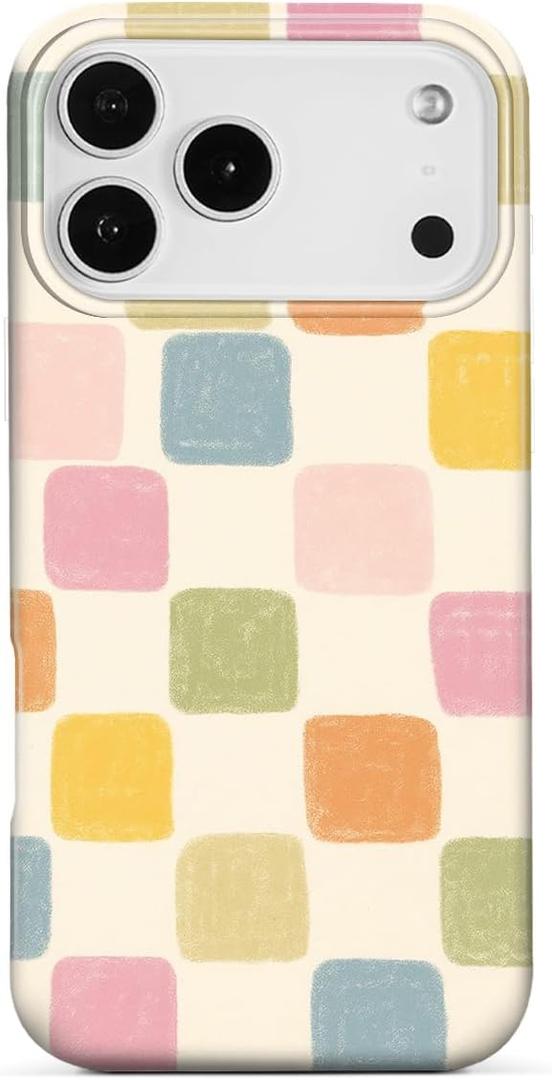 Compatible with iPhone 17 Pro Case, Trendy Cute Colorful Checkered Girly Soft Slim TPU Shockproof Aesthetic Protective Phone Case Cover for Women Girls 6.3"