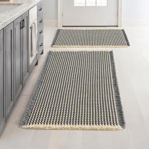 MIULEE Set of 2 Waffle Bathroom Rugs, Boho Bath Rugs Non Slip Washable, Super Absorbent Bath Mats, Ultra Soft Rubber Backed Shower Mats for Bathroom Floor, Tub, Dark Grey & Yellow, 17"x24"+18"x30"