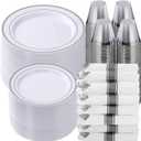 Goodluck 700 Piece Silver Plastic Dinnerware Set for 100 Guests, Disposable Plates for Party, Include: 100 Dinner Plates, 100 Dessert Plates, 100 Pre Rolled Napkins with Silverware, 100 Cups